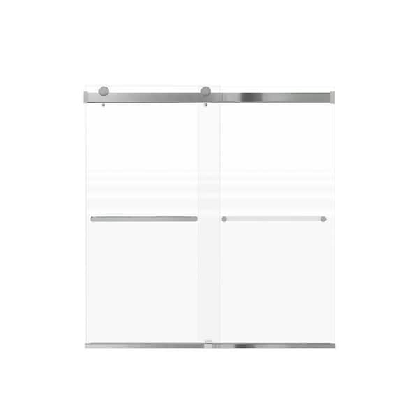 Transolid Brianna 60 in. W x 62 in. H Sliding Frameless Shower Door in Polished Chrome Finish with Frosted Glass