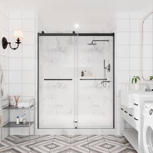 60 in. W x 76 in. H Double Sliding Frameless Shower Door in Matte Black with Clear Glass