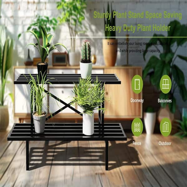 MOEPISY 2-Tier Black Metal Plant Stand for Indoor Outdoor (35.43
