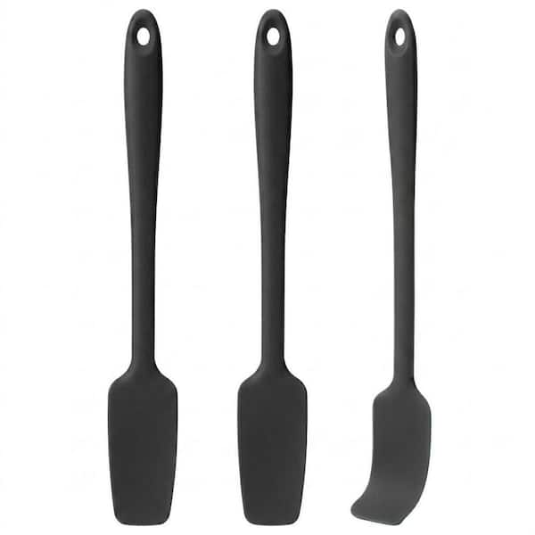Silicone Black Spatulas Set Heat Resistant Non-Stick Mini Spatula with Long Handle for Baking Kitchen 3-Pieces