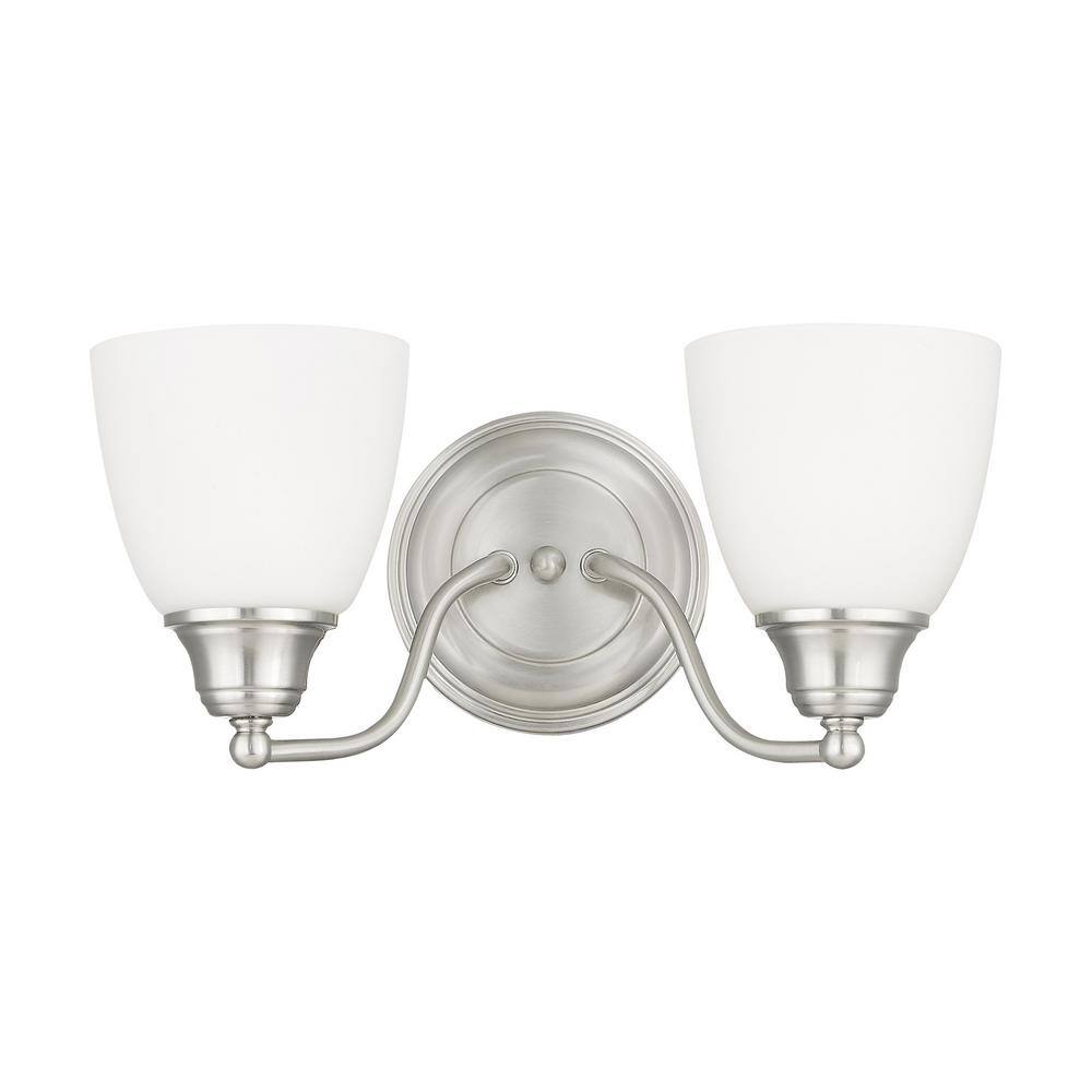 Elegant Brushed Nickel 2-Light Vanity with Satin Opal White Glass
