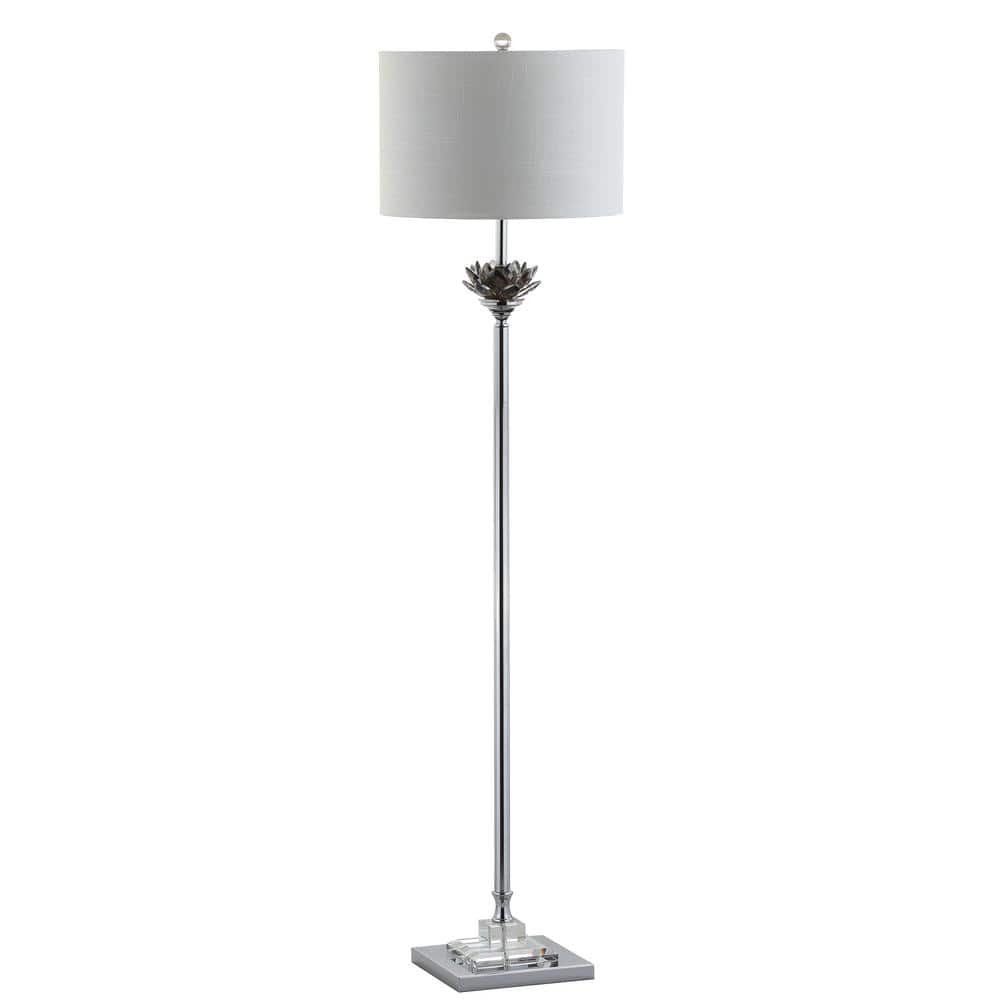 Amelia Lotus 59" White Linen Drum Shade Crystal Floor Lamp