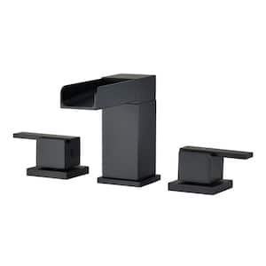 8 in. Widespread Double Handles Bathroom Faucet with Waterfall Spout in Matte Black