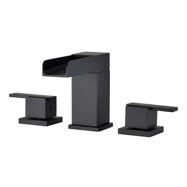YASINU 8 in. Widespread Double Handles Bathroom Faucet with Waterfall Spout in Matte Black