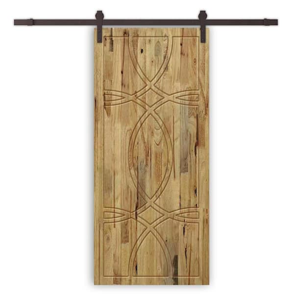 CALHOME 42 in. x 96 in. Weather Oak Stained Pine Wood Modern Interior Sliding Barn Door with Hardware Kit