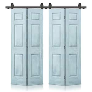 48 in. x 84 in. Vint Den Blue Stain 6Panel MDF Hollow Core Composite Double Bi-Fold Barn Doors with Sliding Hardware Kit