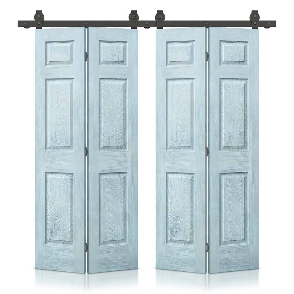 72 in. x 84 in. Hollow Core Vintage Denim Blue Stain 6 Panel MDF Double Bi-Fold Barn Door with Sliding Hardware Kit price history on PriceWatchPro