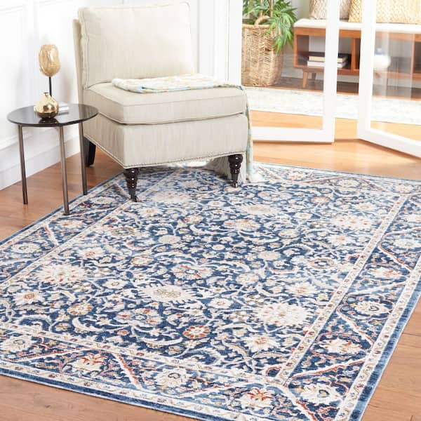 Olympia 9 ft. x 12 ft. Navy/Ivory Oriental Border Distressed Area Rug