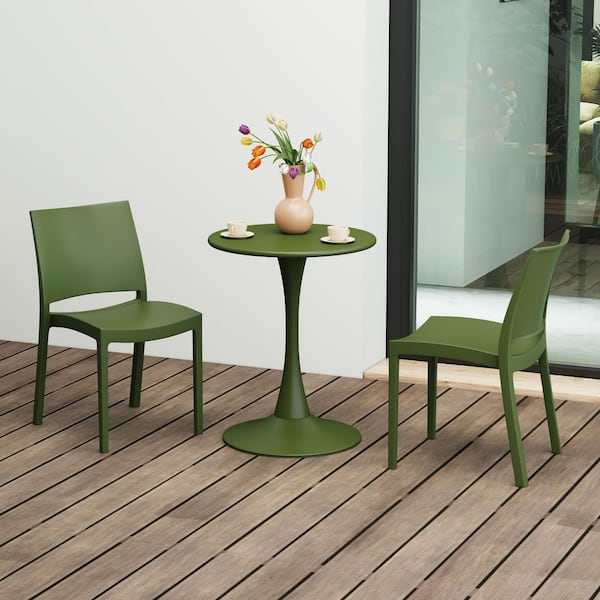 Frond and Form Outdoor Patio Assembled Poly Plastic Stacking Dining Side Chair (Set of 2), Olive Green