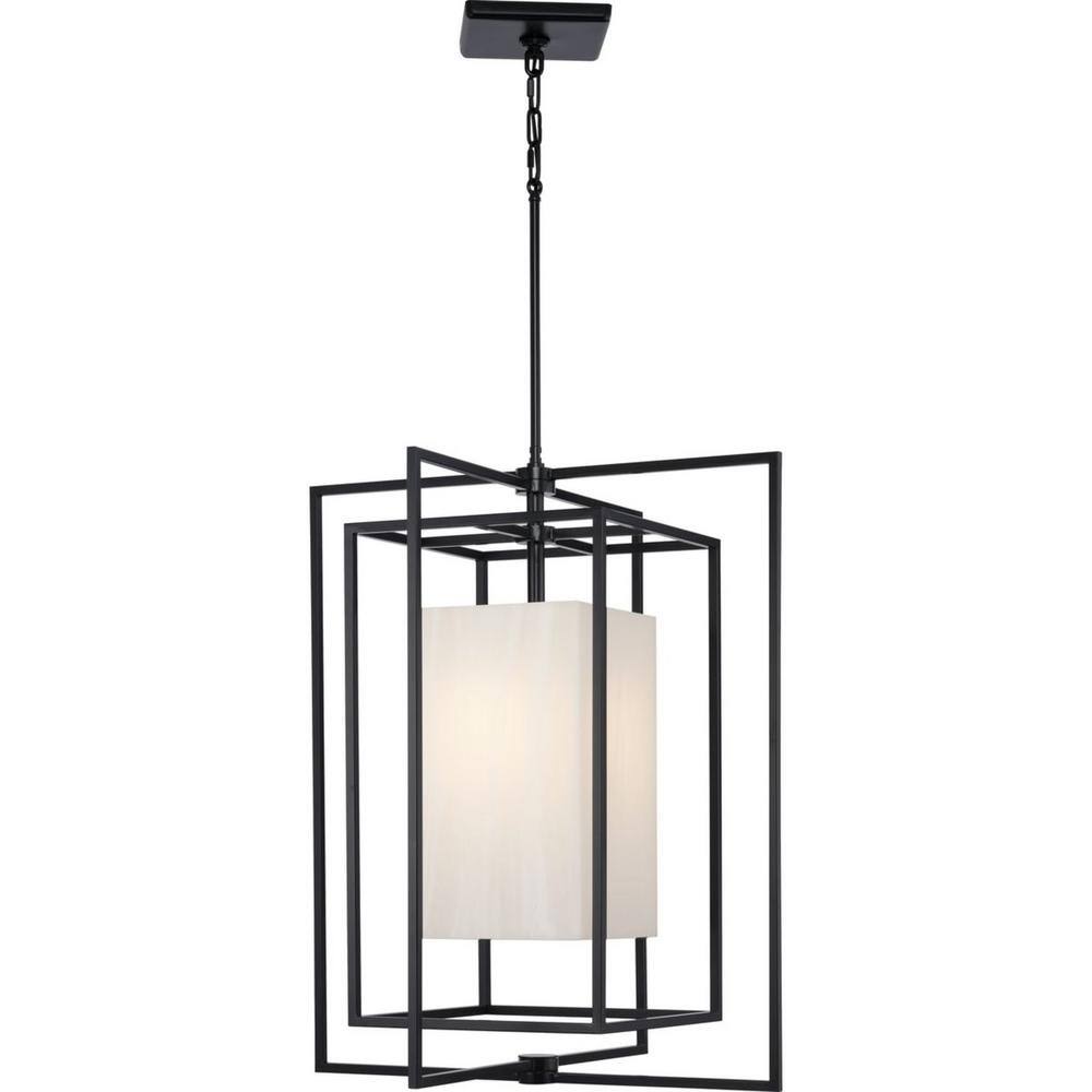 Matte Black Geometric Indoor/Outdoor Pendant Light with Acrylic Shade