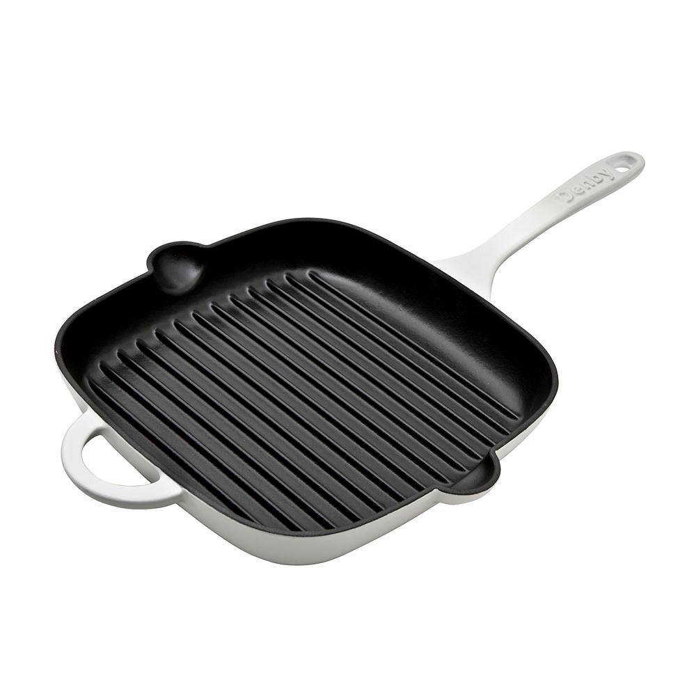 Inspired Home 10 Square Enameled Cast Iron Grill Pan - Pure White