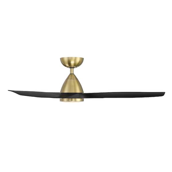 Skylark 54 in. 3-Blade Smart Indoor/Outdoor Ceiling Fan in Soft Brass Matte Black 3000K Integrated LED and Remote