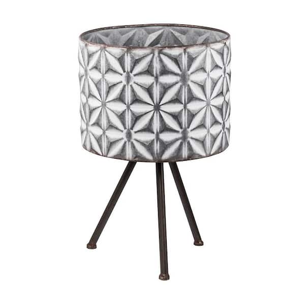 Gray Set of 2 Metal Planter Stand, Round Galvanized Grey Farmhouse Planter-12.00 in * 19.00 in * 19.00 in,lron