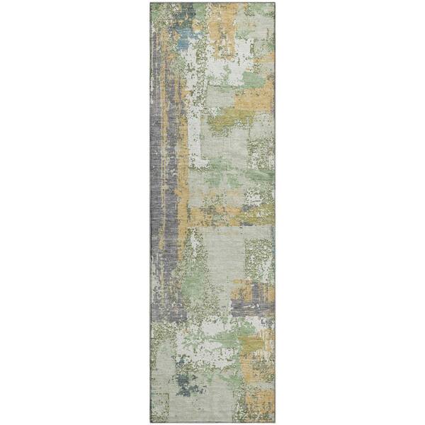 Mayfield Premium Machine Washable Abstract AMF2212 Aloe 2 ft. x 7 ft. Runner Rug