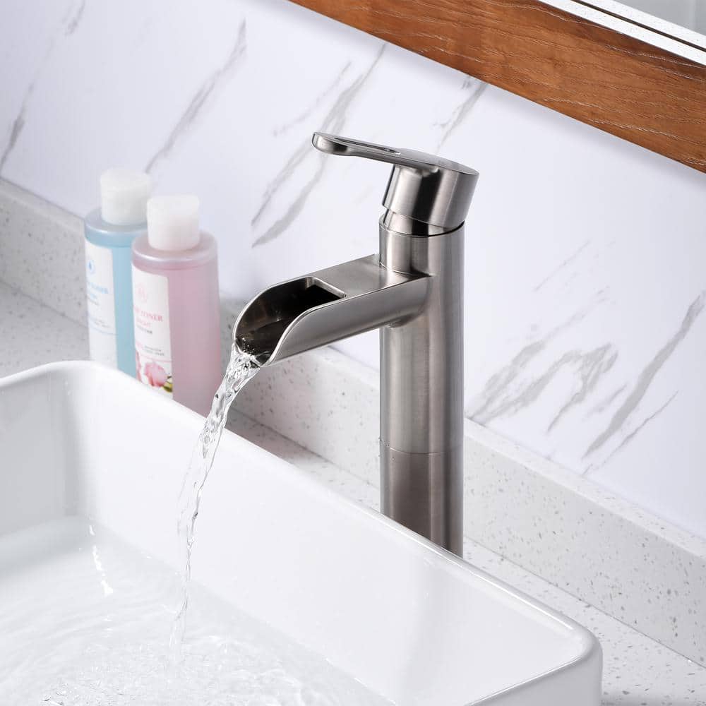 Brushed Nickel Single-Handle Vessel Sink Faucet with Drain Assembly