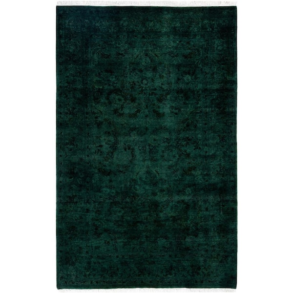Overdyed Green 5 x 7 Solid Wool Indoor Area Rug