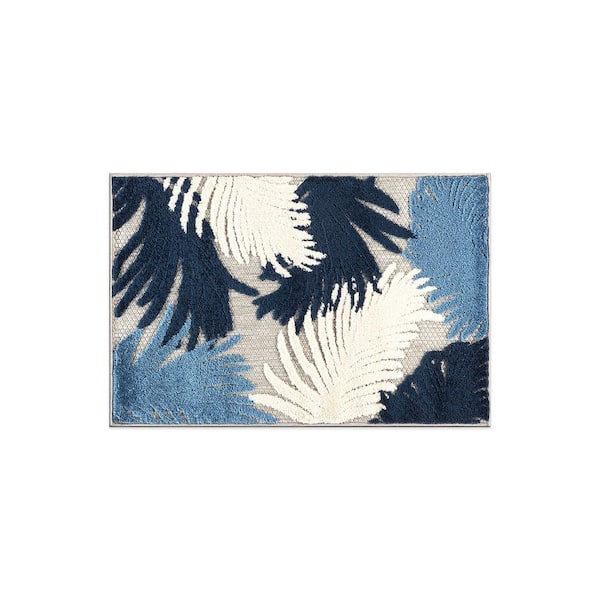 Contemporary Tropical Large Floral Navy 2 ft. x 3 ft. Indoor/Outdoor Area Rug