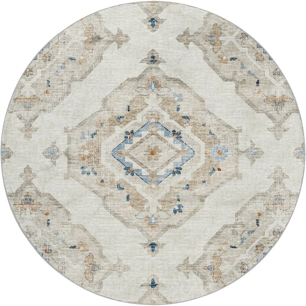 Dream Shag Premium Machine Washable Abstract ADS91 Linen 8 ft. x 8 ft. Round Rug