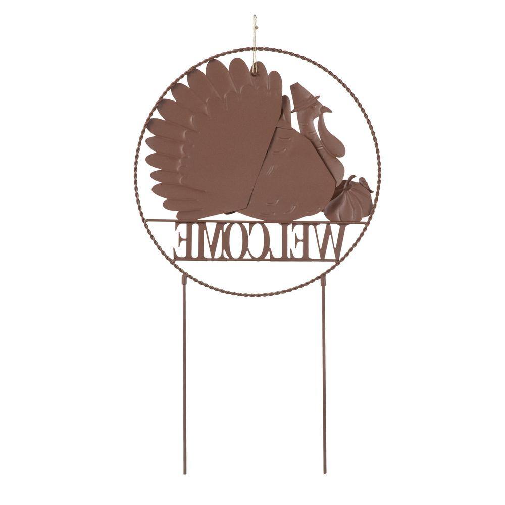 30" Thanksgiving Metal Turkey Yard Stake with Welcome Sign