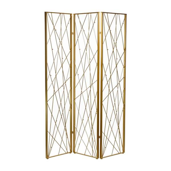 Litton Lane 7 ft. Gold 3 Panel Geometric Hinged Foldable Partition