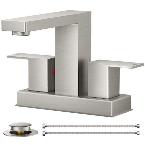Forious pro 4 in. Centerset Double Handle Bathroom Faucet with ‎Pop Up Drain in Brushed Nickel