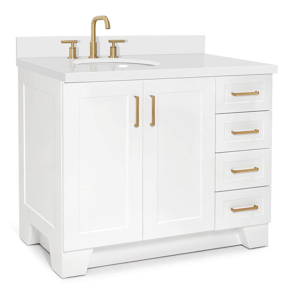 White Wood Freestanding Single Sink Bathroom Vanity with Quartz Top