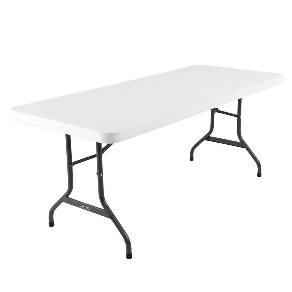 6-Foot White Granite Rectangular Folding Table with Steel Frame