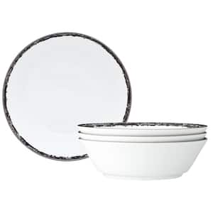 Black Rill 7 in., 20 fl. oz. (Black) Porcelain Soup Bowls, (Set of 4)