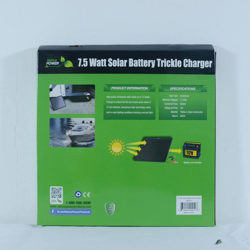 7.5-Watt Black Amorphous Solar Trickle Battery Charger