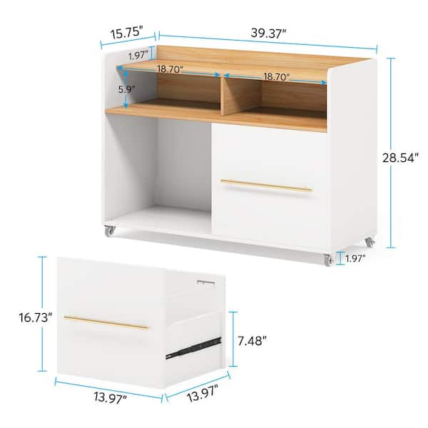 White Folding File Cabinet with 2 Adjustable Shelves, Metal Cabinet Wi