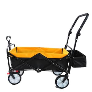 Strong Steel 4-Wheeled Folding Utility Hand Cart in Yellow with Adjustable Handles