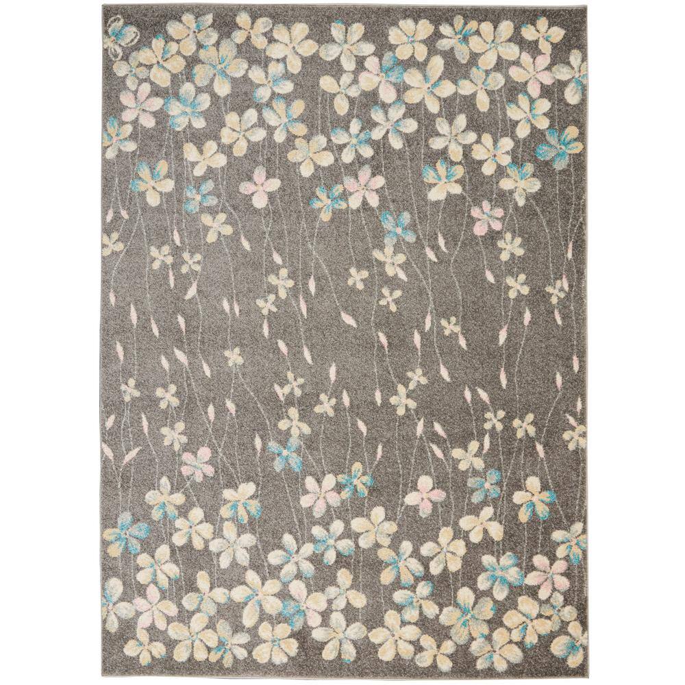 Elysian Blooms Easy-Care Grey/Beige Floral Area Rug 5' x 7'