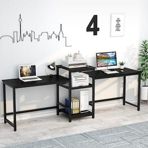 Moronia 96.9 in. Black Double Computer Writing Desk with Printer Shelf, Extra Long 2-Person Desk with Open Storage