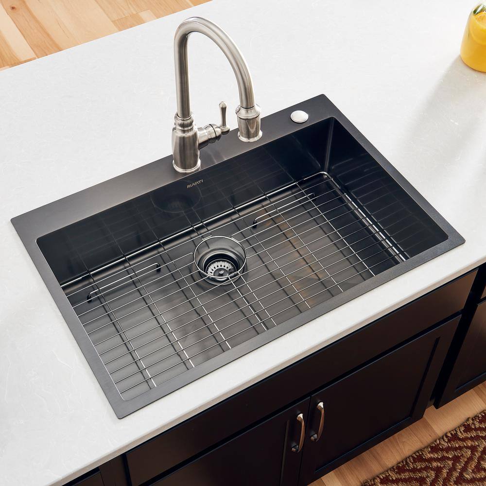 Ruvati 33" Black Stainless Steel Single Bowl Farmhouse Sink
