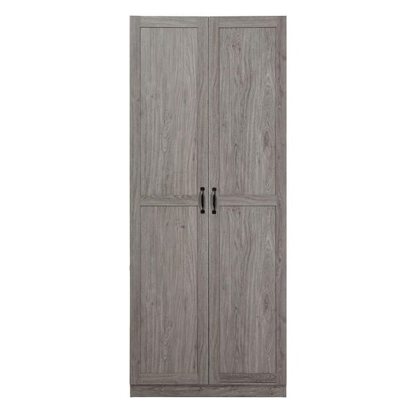 Manhattan Comfort Hopkins Grey 29.6 in. Wide Freestanding Storage Closet Wardrobe with 7 Shelves