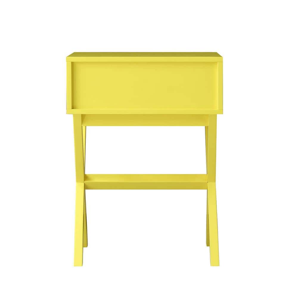 Yellow Wood End Table with Storage Drawer