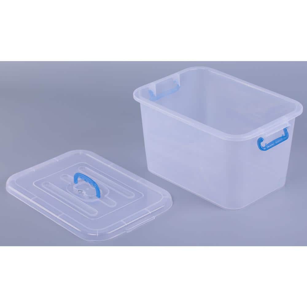 Large Clear Plastic Stackable Storage Box with Blue Handles