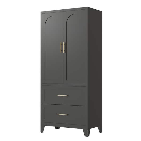 Black Steel 31.5 in. Freestanding Wardrobe with 2 Drawers and Hanging Rod durable construction