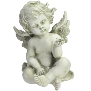 7.75 in. Cherub Angel with Baby Bird Outdoor Garden Statue