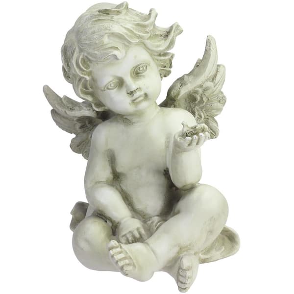 Northlight 7.75 in. Cherub Angel with Baby Bird Outdoor Garden Statue