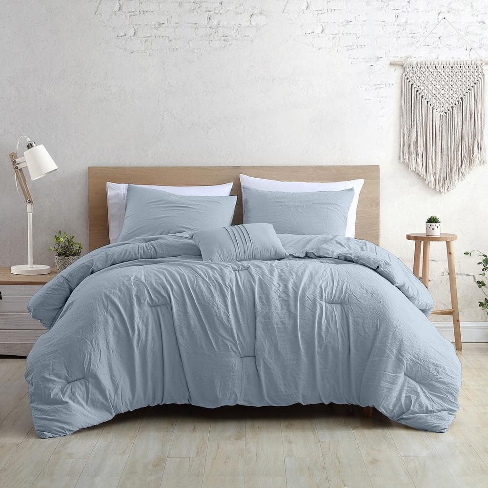 King Light Blue Reversible Down Alternative Microfiber Comforter Set