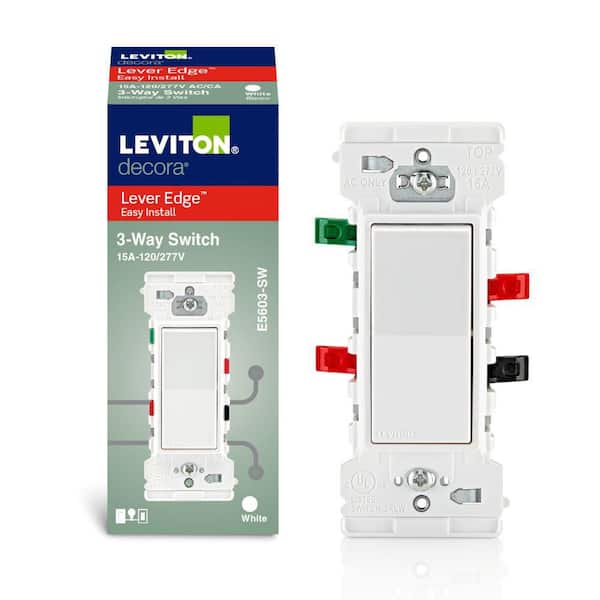 Leviton Decora Lever Edge 15 Amp 120/277 Volt 3-Way Switch, White (1-Pack) E5603-SW