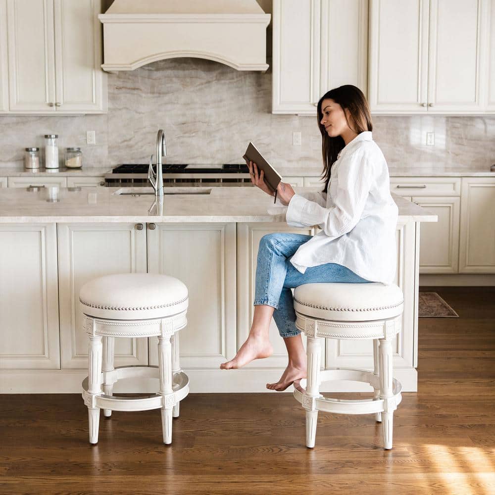White Oak Backless Swivel Counter Stool with Upholstered Seat