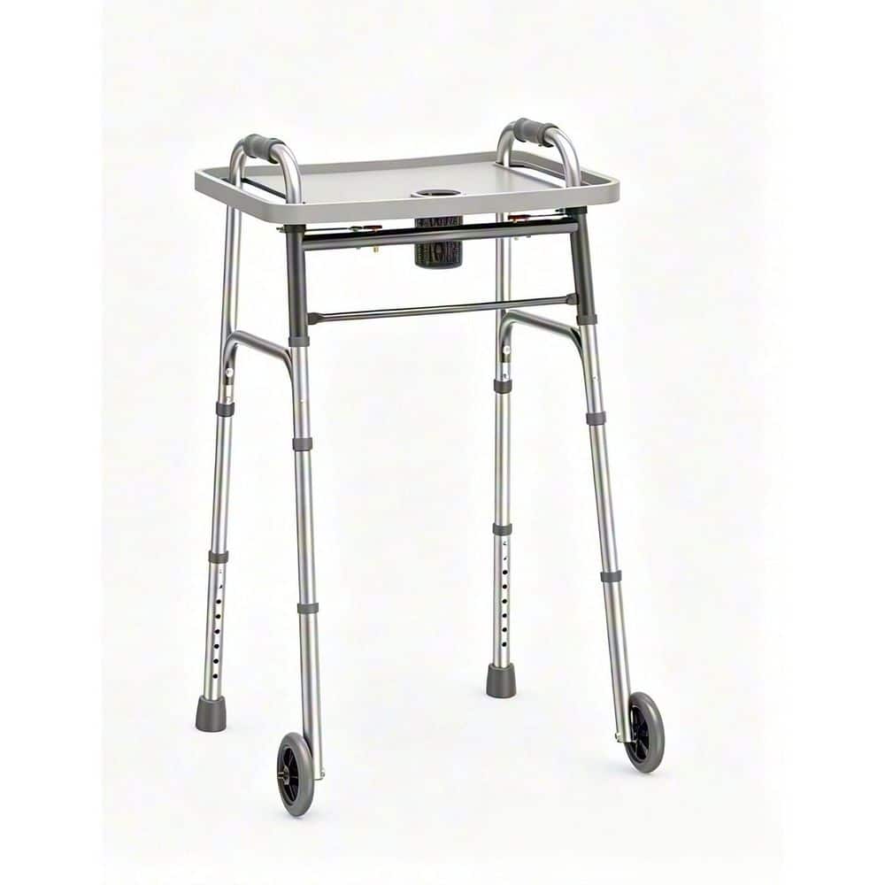 "24 in. W Compact Folding Walker w/ Tray, 5"" Wheels, 350 lb Cap, Adj Ht Aluminum Standard Walker in Silver" price history on PriceWatchPro