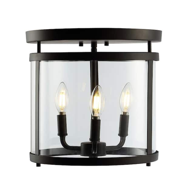 Ciel Simple Farmhouse 12.5 in. 3-Light Oil Rubbed Bronze Metal/Glass Rustic Vintage LED Flush Mount