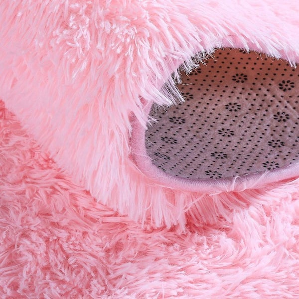 Pink 2.6 ft. x 5.3 ft. Oval Fluffy Ultra Soft Carpet Area Rug
