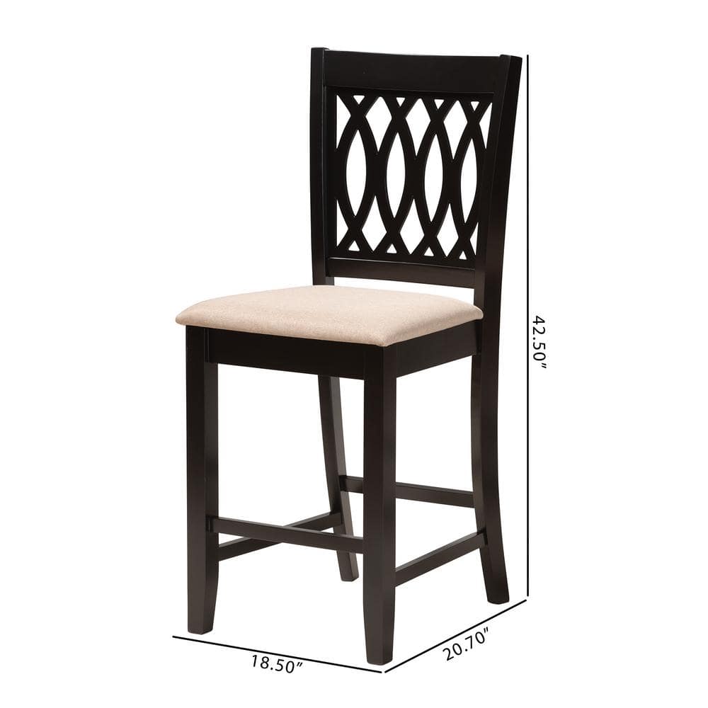 Florencia Beige Fabric and Espresso Brown Wood Counter Stool Set