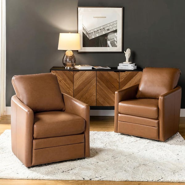 ARTFUL LIVING DESIGN Rosario Camel Vegan Leather Swivel Accent Chair with Cushion (Set of 2)