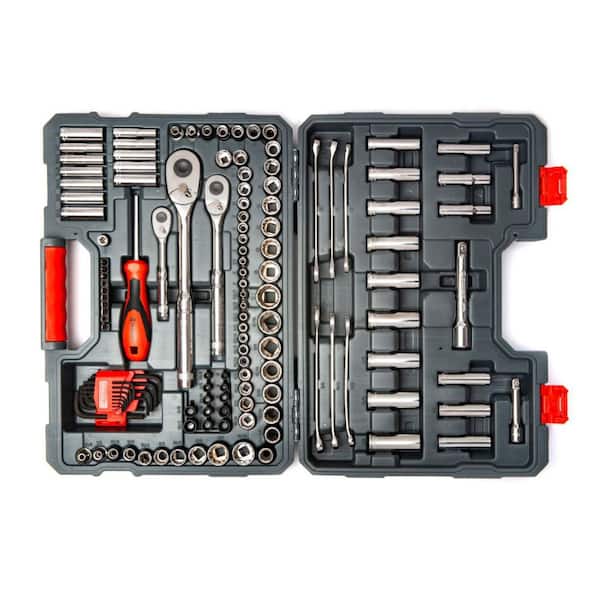 1/4 in. , 3/8 in. and 1/2 in. Drive 6 and 12 Point Standard and Deep SAE/Metric Mechanics Tool Set with Case (142-Piece)