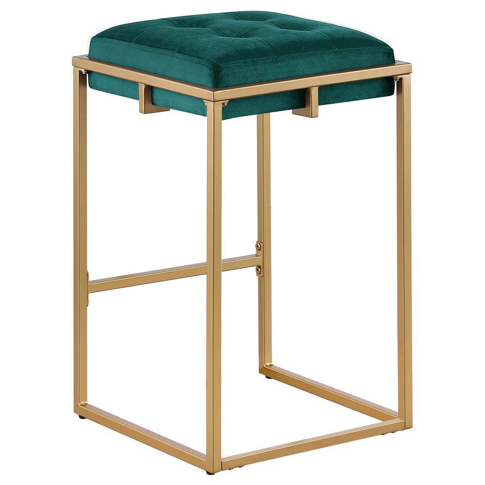 Hunter Green and Gold Velvet Backless Counter Stool